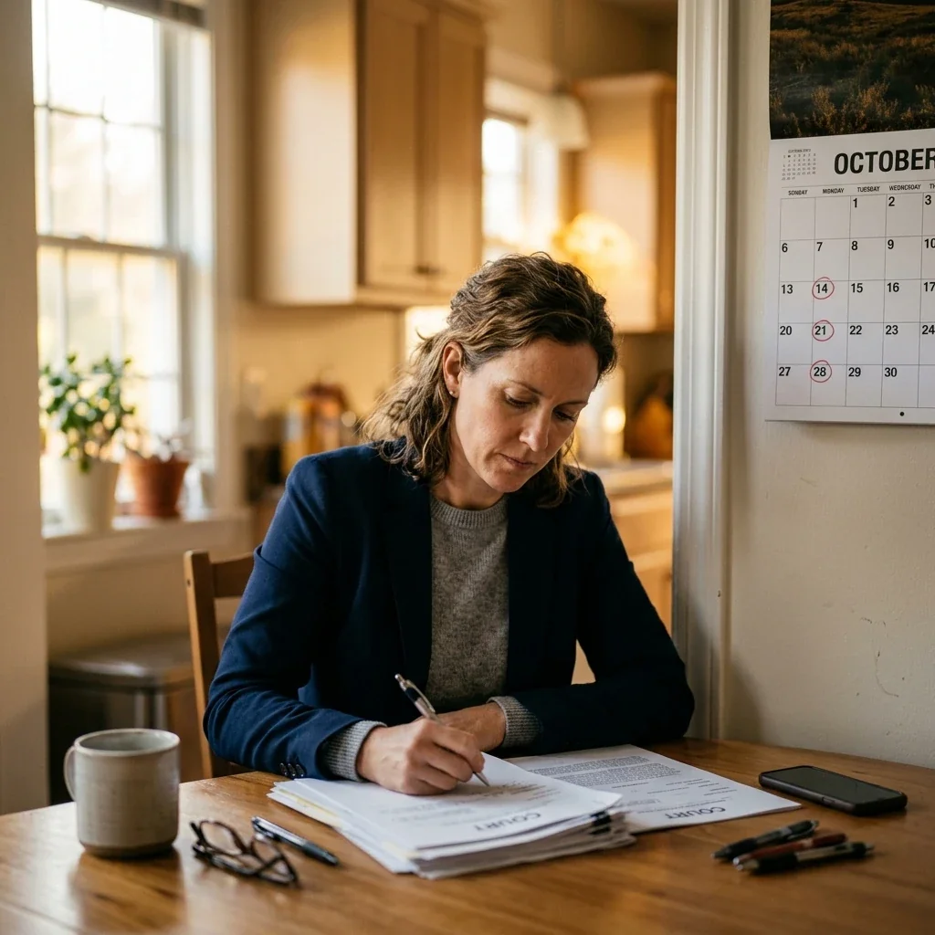 DUI probation paperwork and check-in calendar on a kitchen table