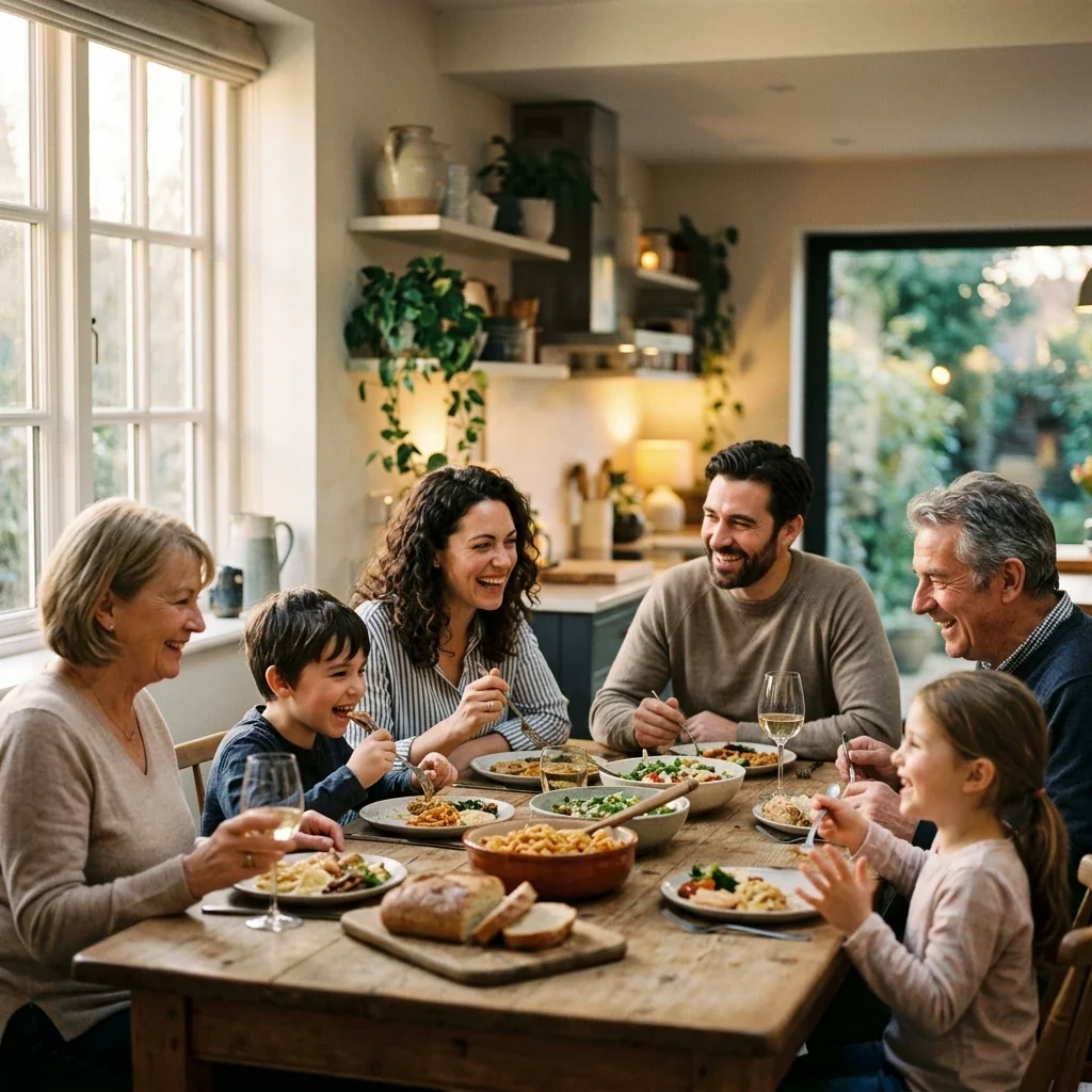 Family mealtime representing open communication after a DUI